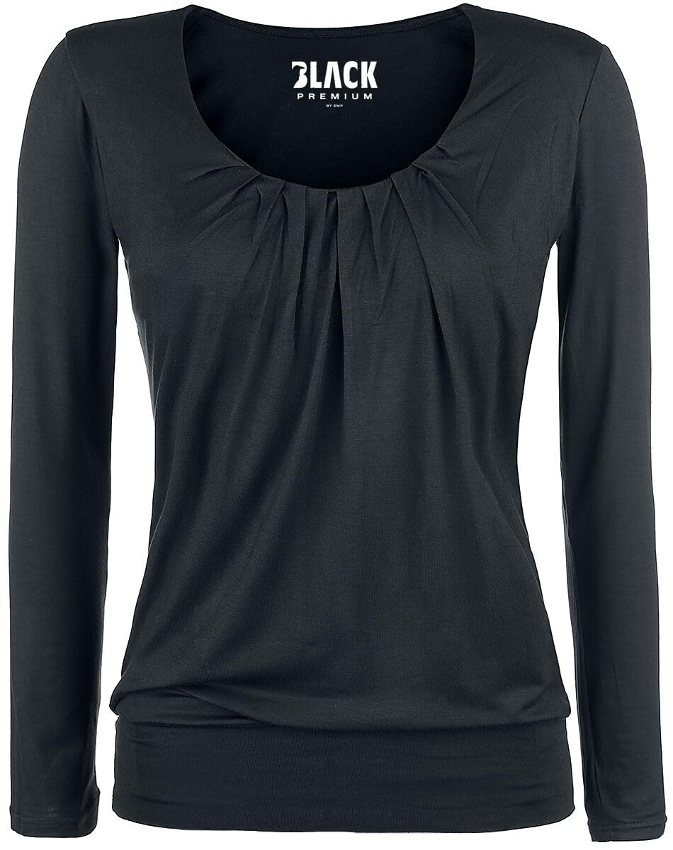 black-premium-by-emp-langarmshirt-damen-schwarz-mit-raffung-gr-l image 1