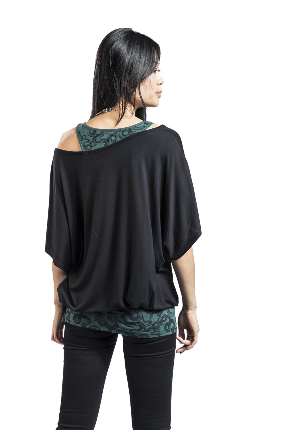 black-premium-by-emp-damen-t-shirt-schwarz-gr-n-schlangen image 8