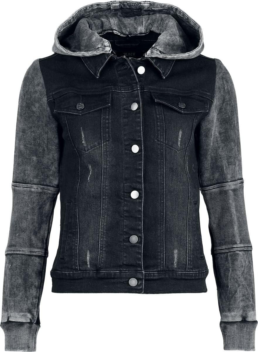 black-premium-kapuzenjacke-damen-schwarz-grau-knopfleiste-m image 1
