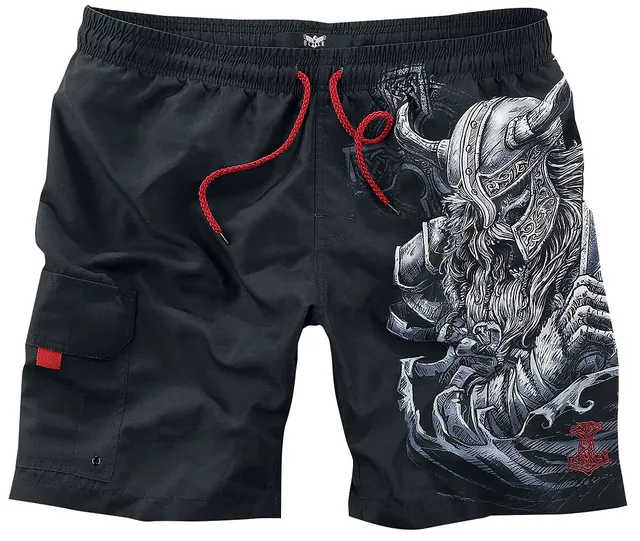 black-premium-badehose-herren-schwarz-wikinger-print image 1