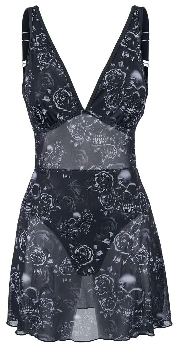 black-premium-by-emp-badeanzug-totenkopf-rosen-damen-schwarz image 1