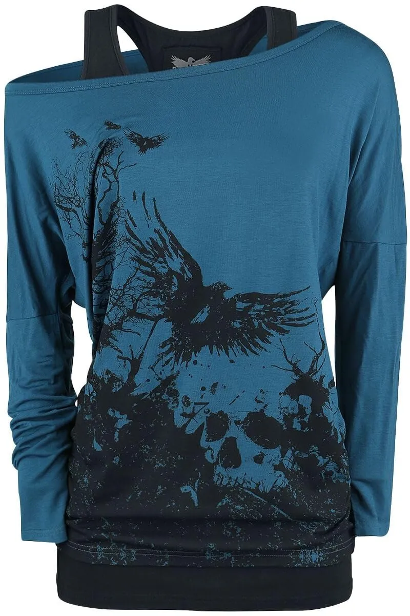 black-premium-by-emp-damen-langarmshirt-schwarz-blau-m-double image 1