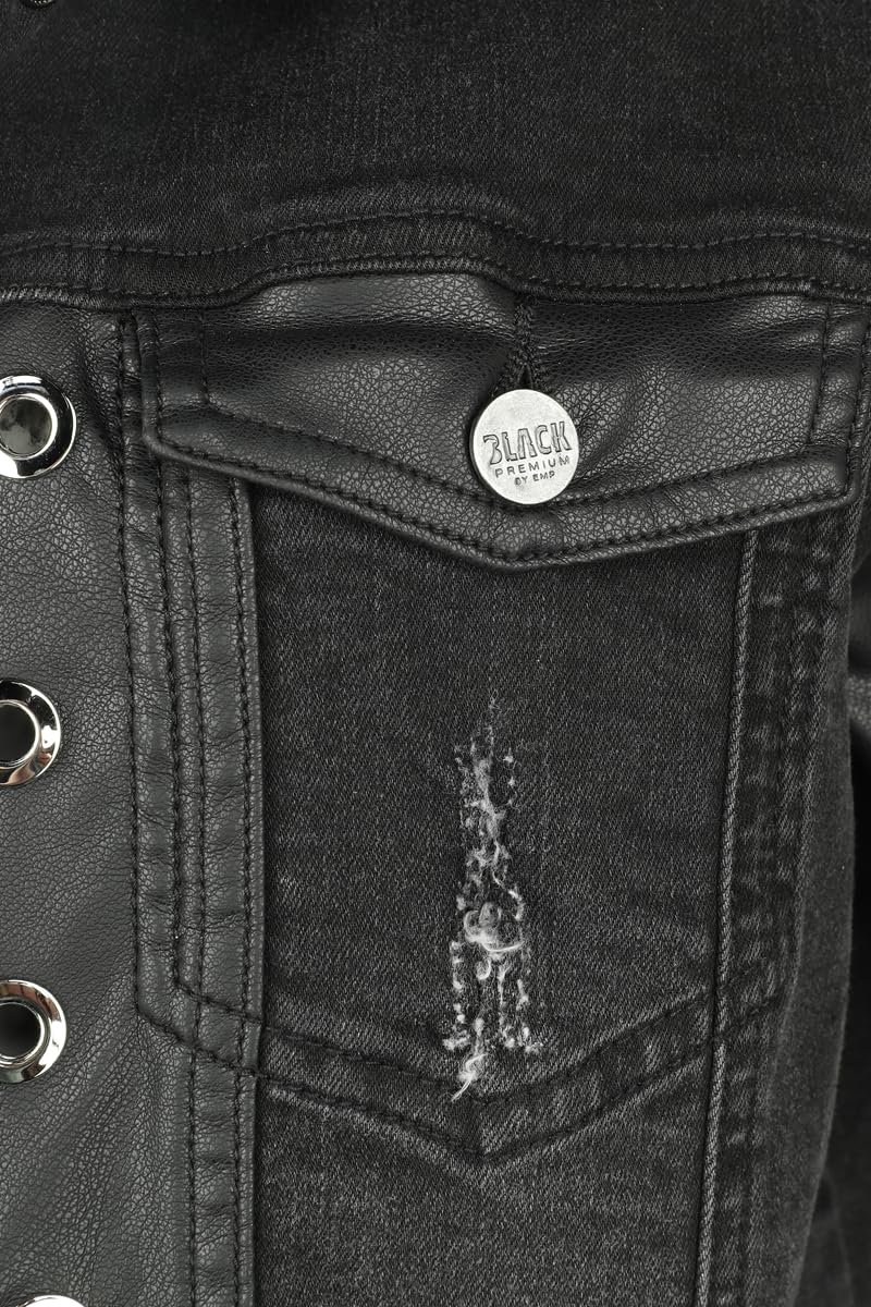 black-premium-by-emp-jeansjacke-schwarz-damen-kunstleder-details image 4