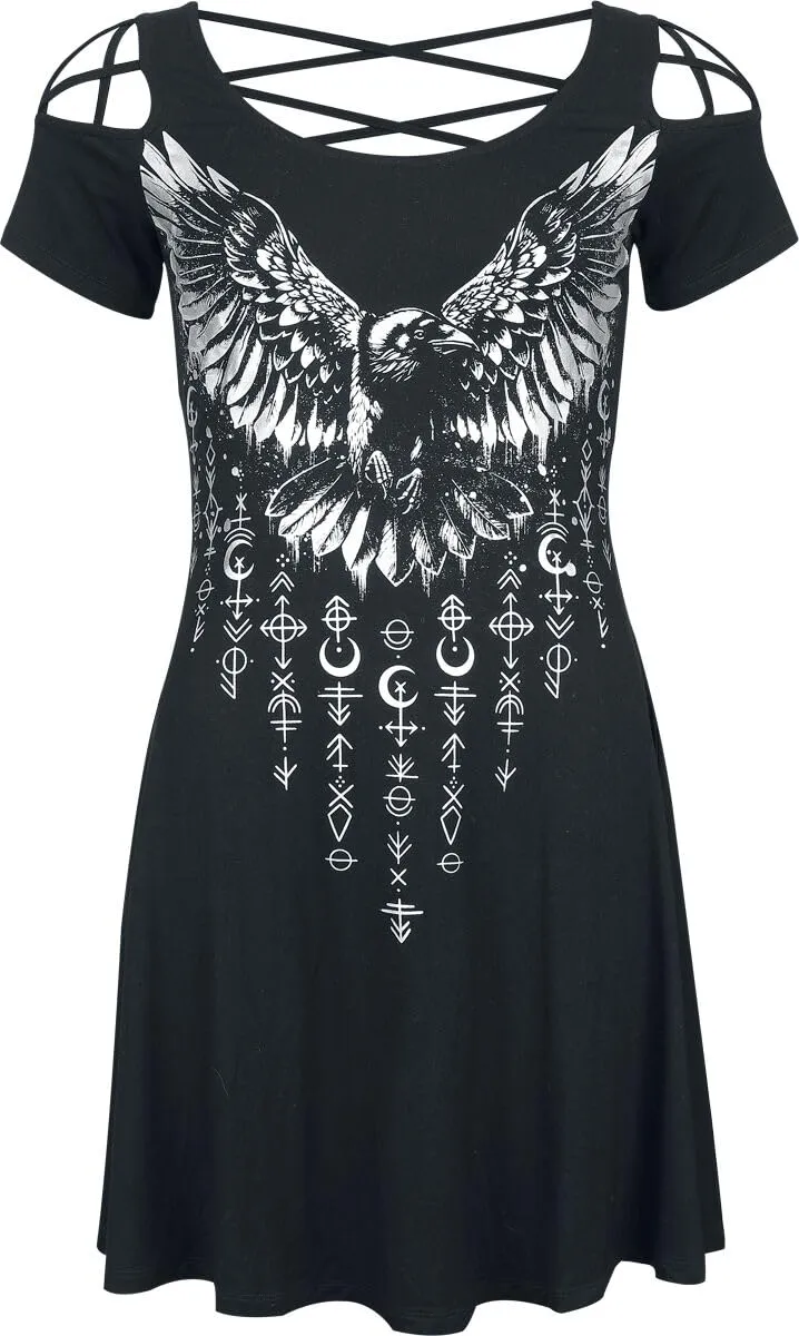 black-premium-by-emp-damen-kleid-schwarz-raben-print-gr-s image 1