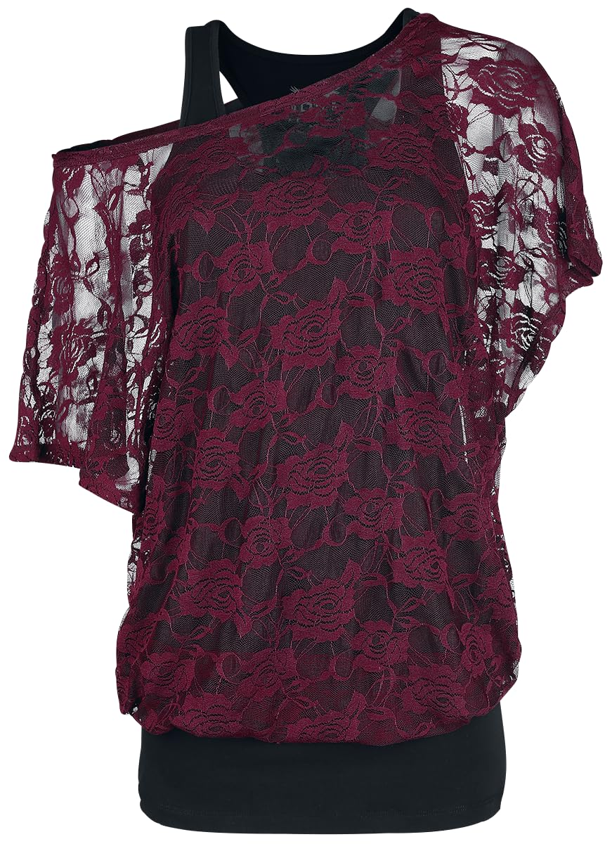 black-premium-by-emp-spitzenshirt-damen-bordeaux-mit-top image 3