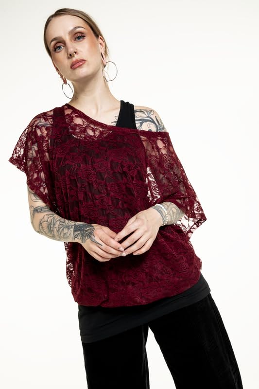 black-premium-by-emp-spitzenshirt-damen-bordeaux-mit-top image 6