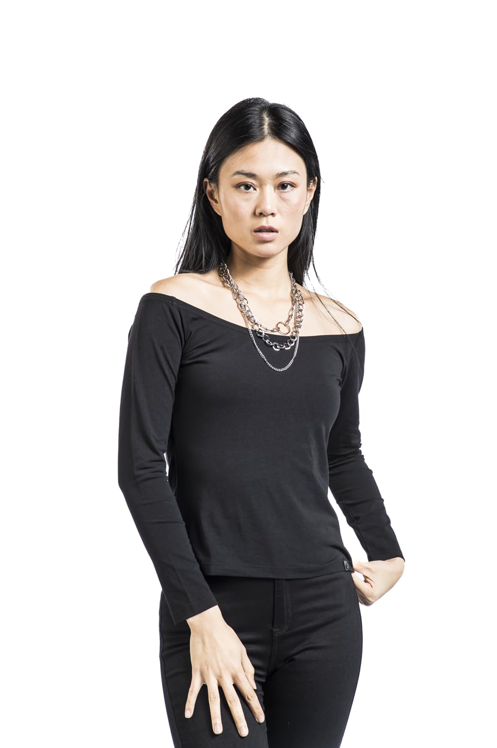 black-premium-by-emp-schwarzes-langarmshirt-u-boot-damen image 2