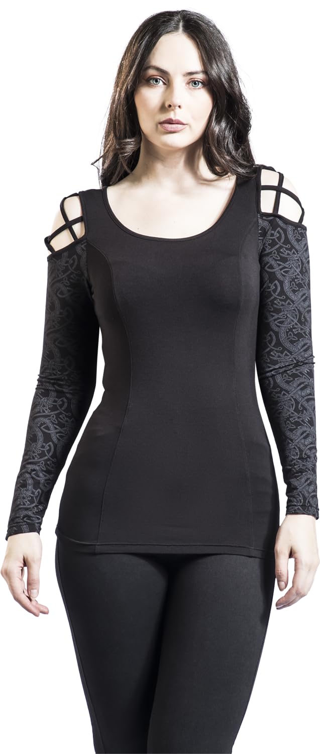 black-premium-by-emp-langarmshirt-rot-damen-m-mit-raffung image 2