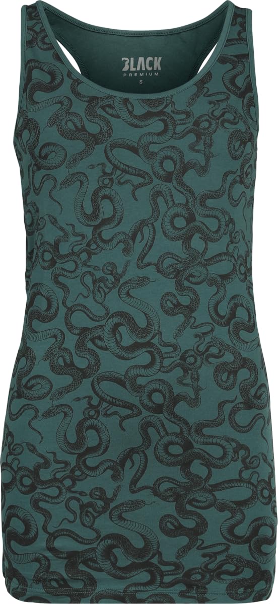 black-premium-by-emp-damen-t-shirt-schwarz-gr-n-schlangen image 5