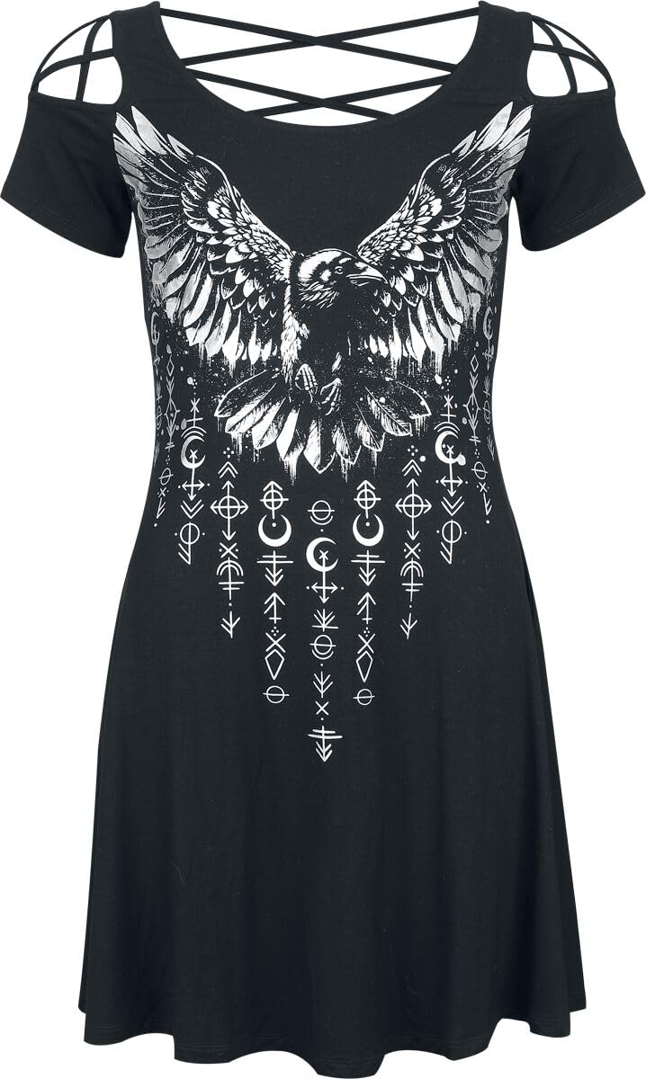 black-premium-by-emp-damen-kleid-schwarz-raben-print-gr-s image 1