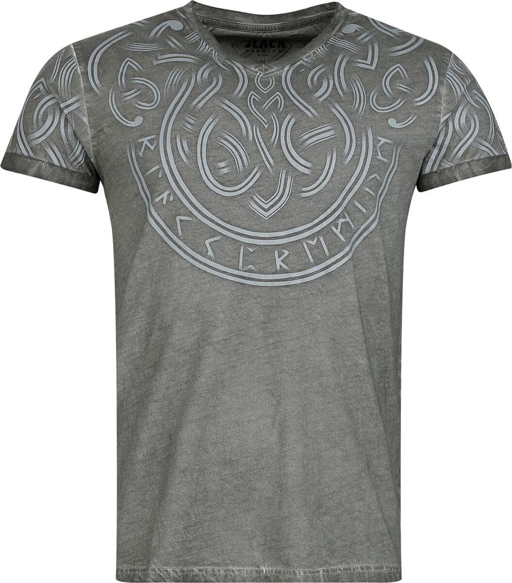 black-premium-herren-t-shirt-grau-v-neck-print image 1