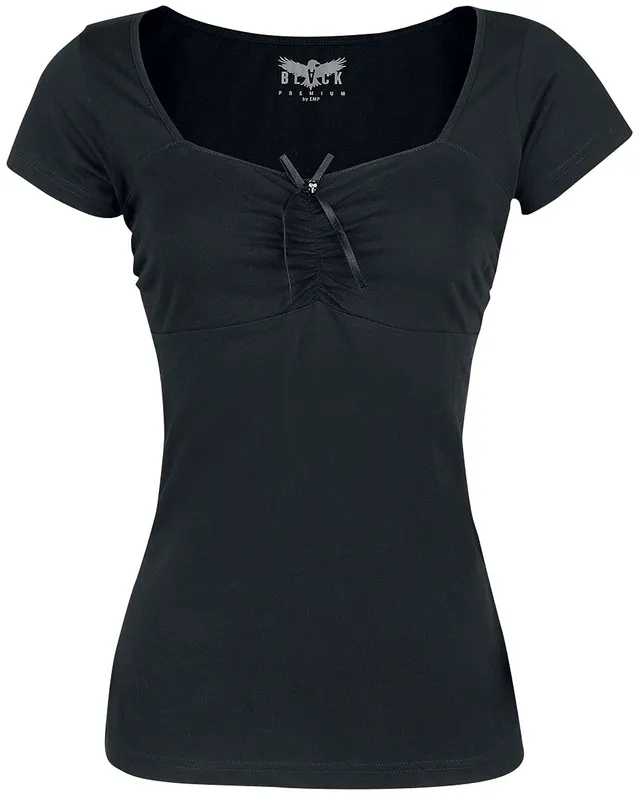 black-premium-by-emp-damen-t-shirt-schwarz-mit-raffungen image 1