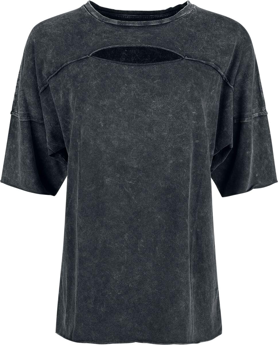 black-premium-by-emp-t-shirt-cut-out-dekollet-damen-schwarz-m image 1