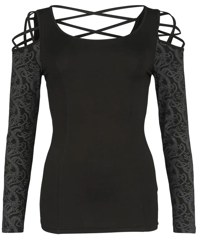 black-premium-by-emp-langarmshirt-rot-damen-m-mit-raffung image 1