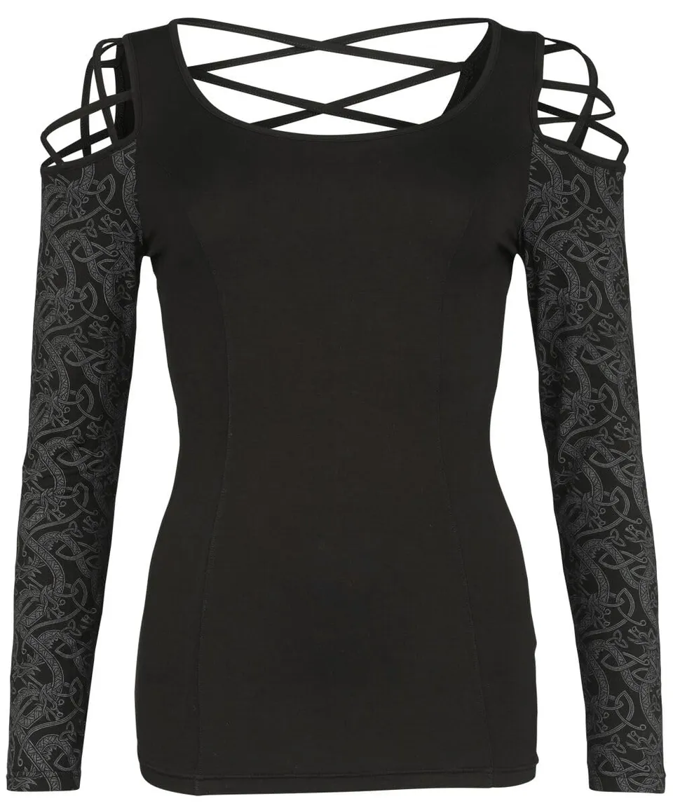 black-premium-by-emp-langarmshirt-rot-damen-m-mit-raffung image 1