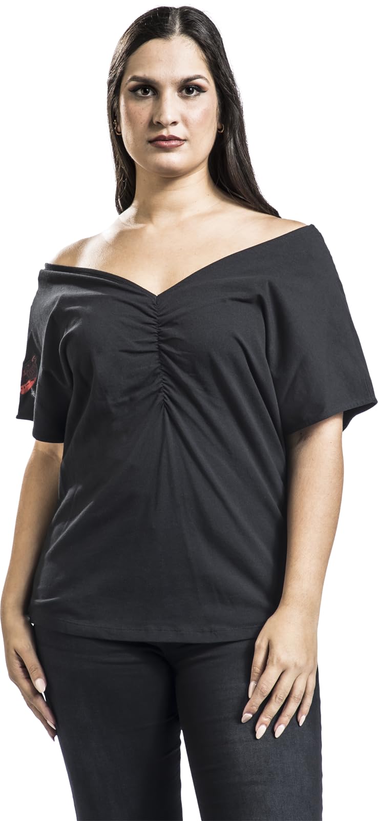 black-premium-by-emp-graues-t-shirt-v-ausschnitt-raffung-damen-s image 4