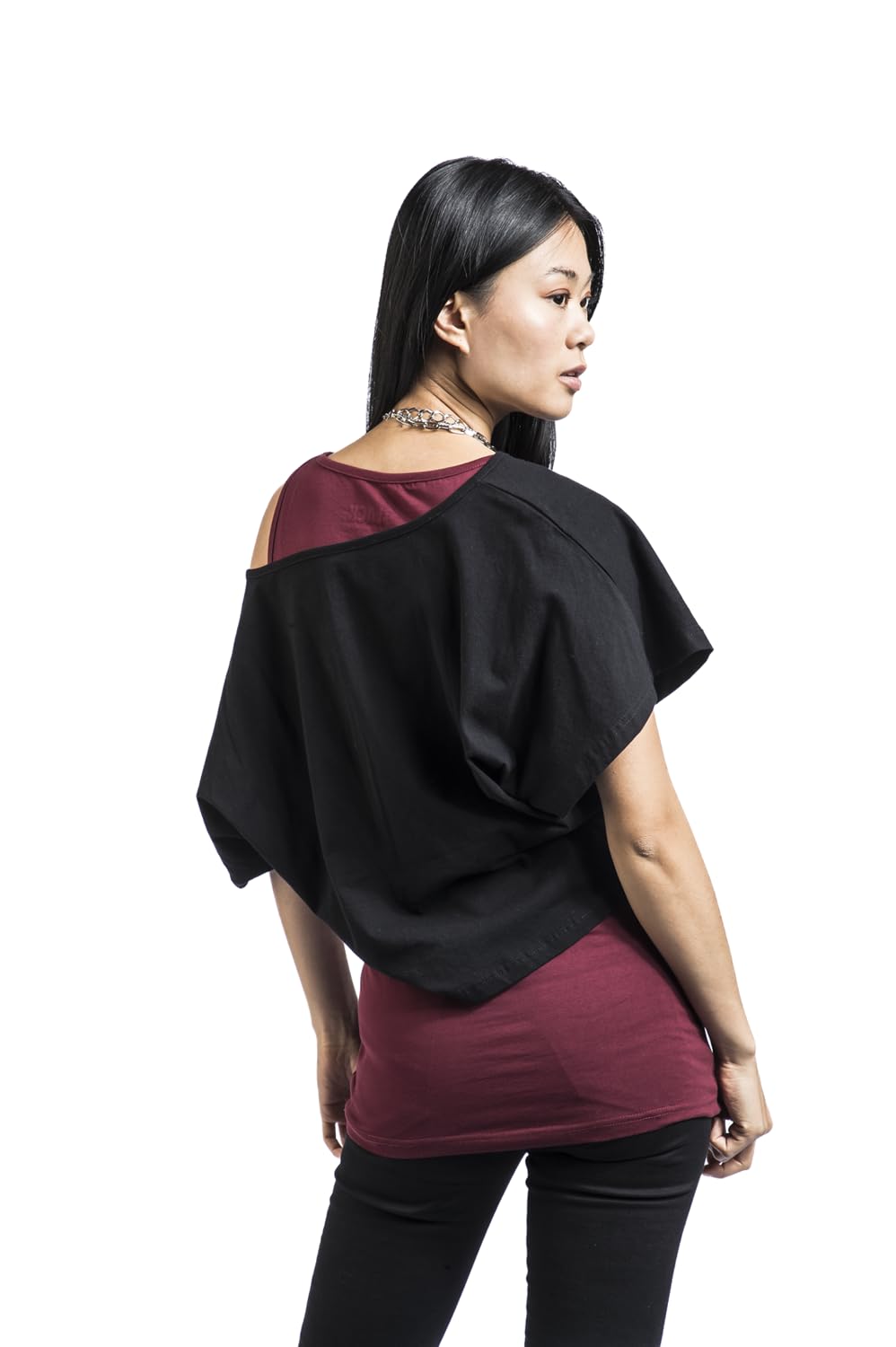 black-premium-by-emp-damen-doppelpack-top-t-shirt-schwarz-bordeaux image 6