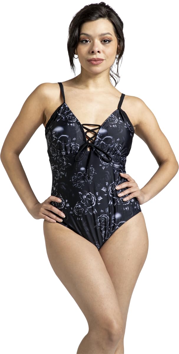 black-premium-by-emp-badeanzug-mit-schn-rung-und-rosen-schwarz image 2