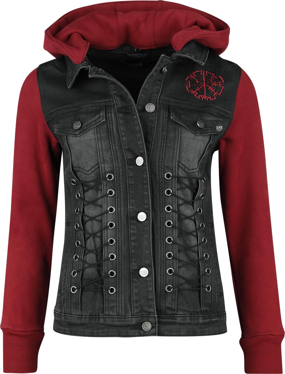black-premium-damen-jeansjacke-schwarz-rot-kapuze-gr-e-m image 4