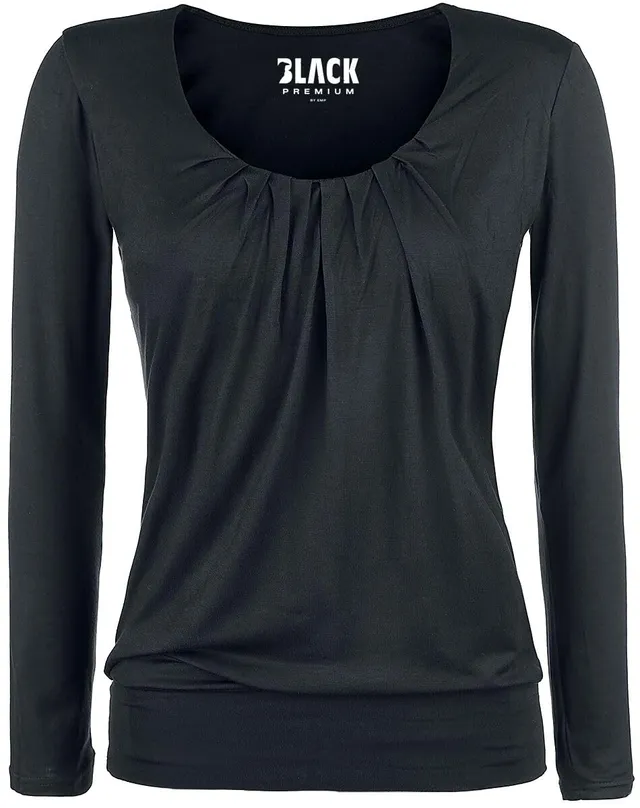 black-premium-by-emp-langarmshirt-damen-schwarz-mit-raffung-gr-l image 1
