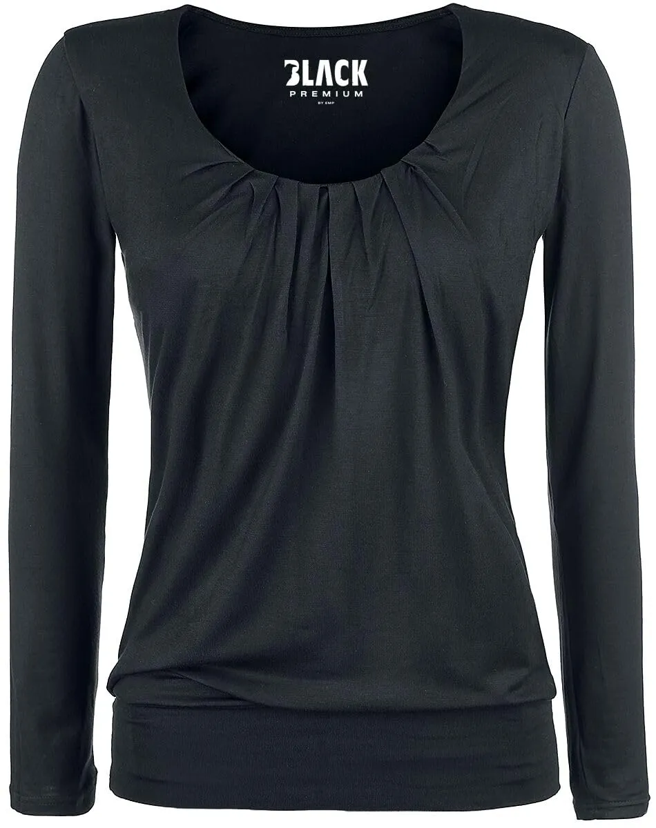 black-premium-by-emp-langarmshirt-damen-schwarz-mit-raffung-gr-l image 1