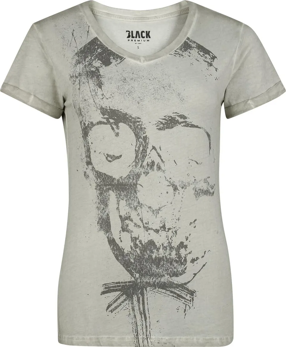 black-premium-by-emp-t-shirt-totenkopf-grau-damen-frontprint image 1