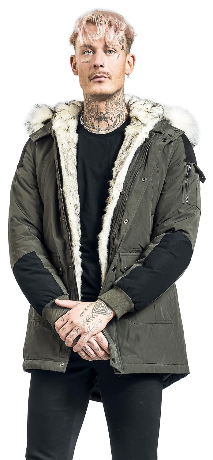 black-premium-by-emp-oliv-winterjacke-kunstfellkragen-herren image 5