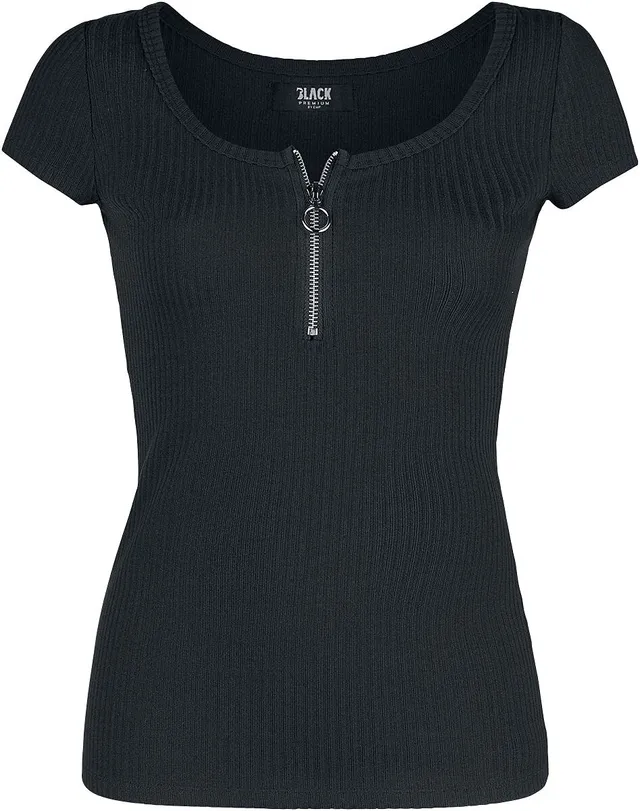 black-premium-by-emp-damen-t-shirt-schwarz-ripp-mit-rei-verschluss image 1