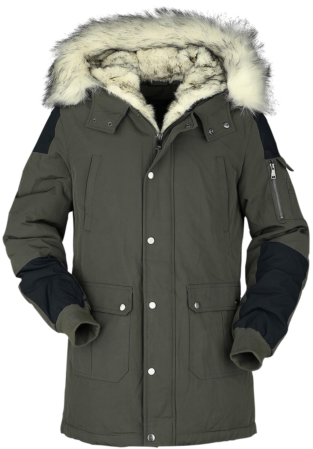 black-premium-by-emp-oliv-winterjacke-kunstfellkragen-herren image 3