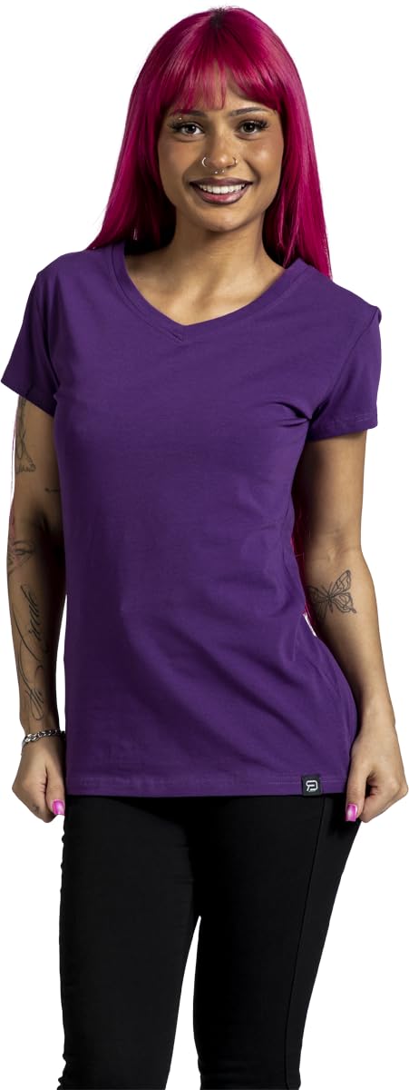 red-by-emp-damen-basic-t-shirt-schwarz-lila-v-ausschnitt image 2