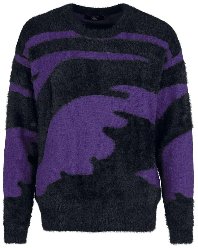 red-by-emp-strickpullover-damen-streifen-schwarz-lila-gr-l-pulli image 1