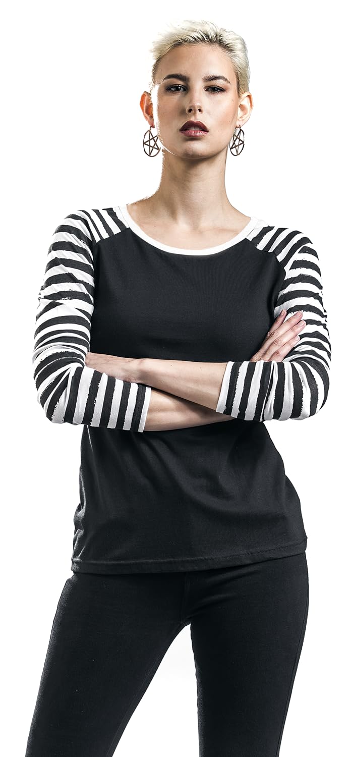 red-by-emp-longsleeves-langarmshirt-damen-schwarz-streifen-rmel-m image 2