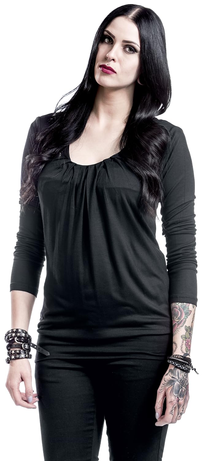 black-premium-by-emp-langarmshirt-damen-schwarz-mit-raffung-gr-l image 3