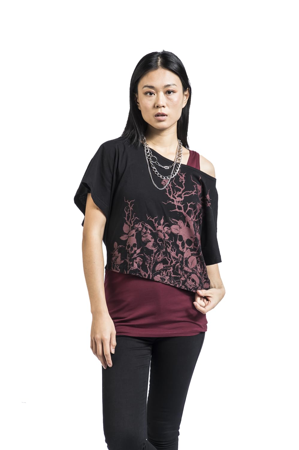 black-premium-by-emp-damen-doppelpack-top-t-shirt-schwarz-bordeaux image 2