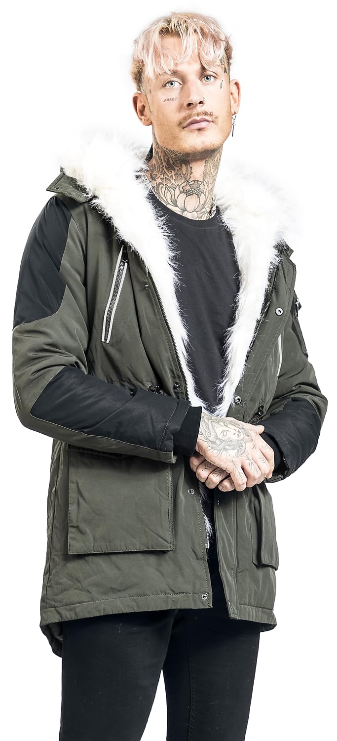 black-premium-by-emp-herren-winterjacke-oliv-kunstfellkragen image 6
