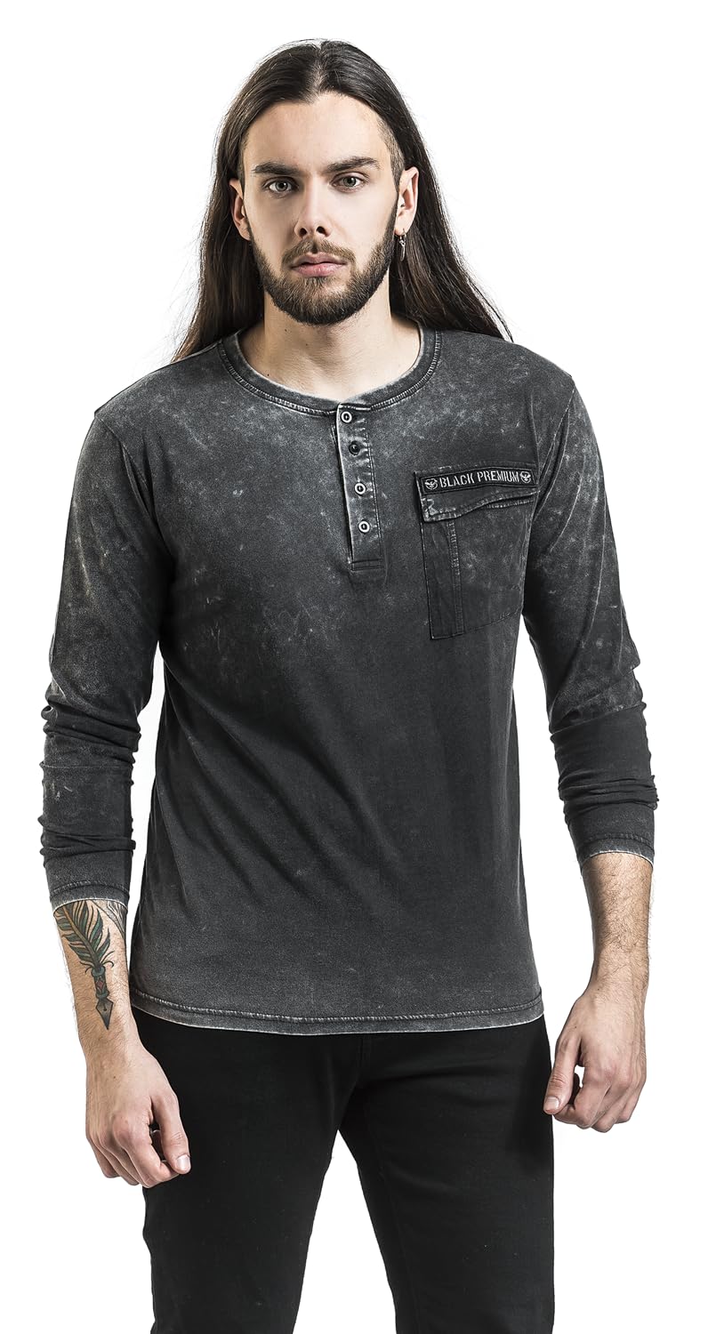 black-premium-vintage-langarmshirt-longsleeve-s-grau-patch image 2