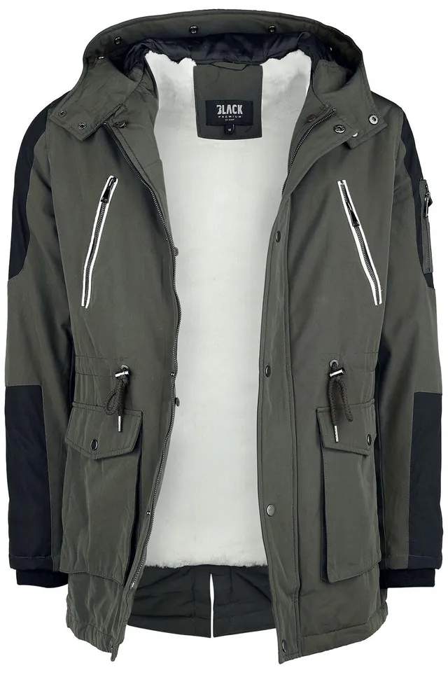 black-premium-by-emp-herren-winterjacke-oliv-kunstfellkragen image 1