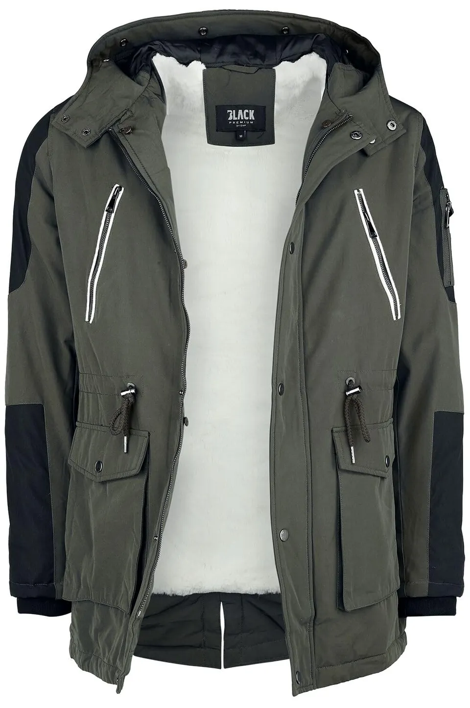 black-premium-by-emp-herren-winterjacke-oliv-kunstfellkragen image 1