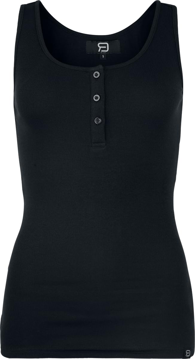 red-by-emp-damen-basic-top-schwarz-lila-mit-knopfleiste image 2