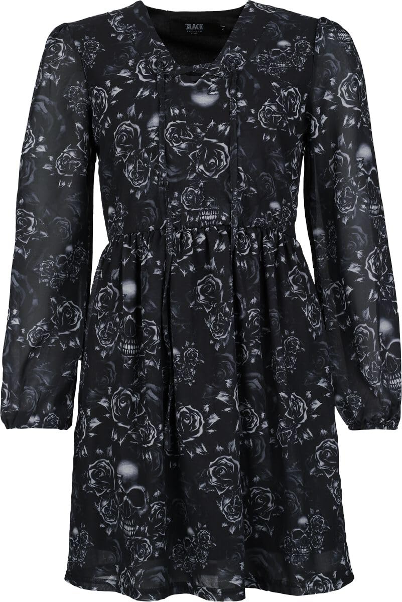 black-premium-by-emp-damen-kleid-schwarz-skull-roses-allover image 1
