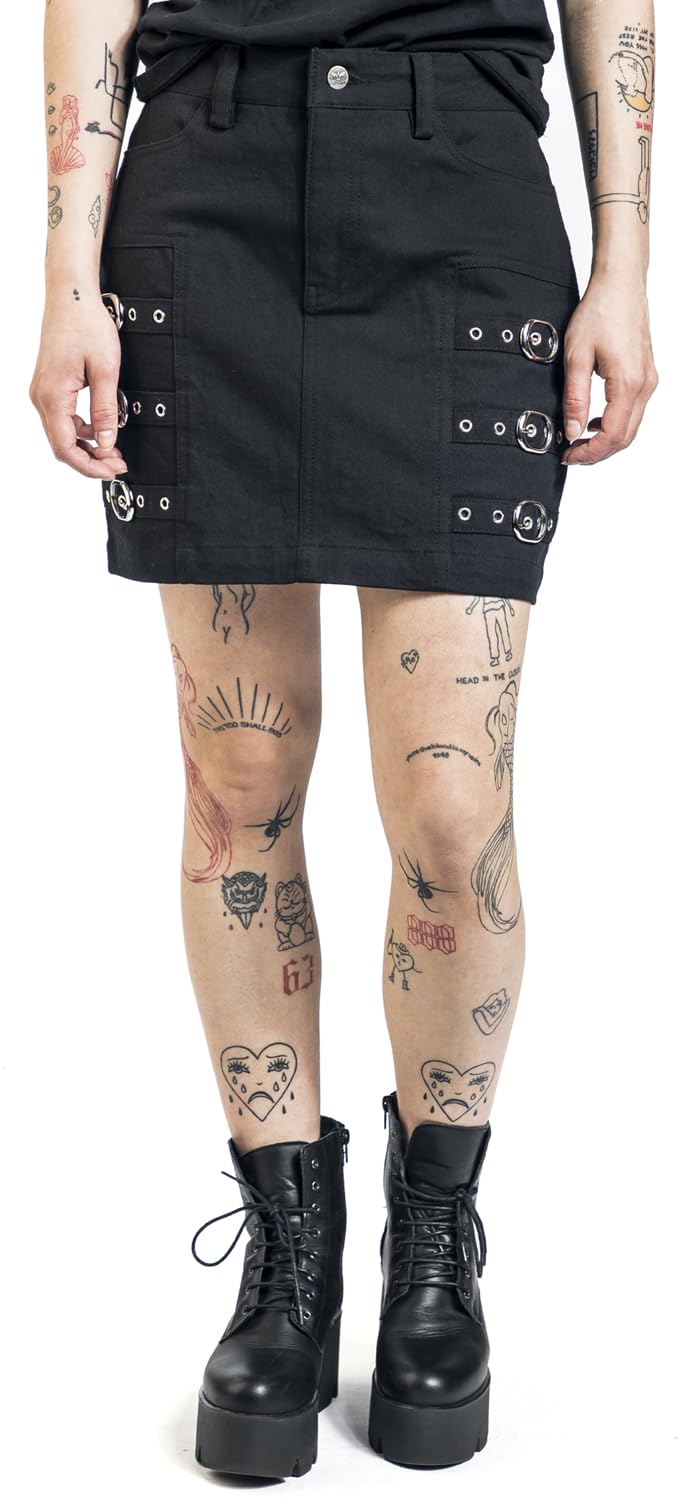 black-premium-by-emp-kurzer-schwarzer-rock-mit-schnallen-damen image 2