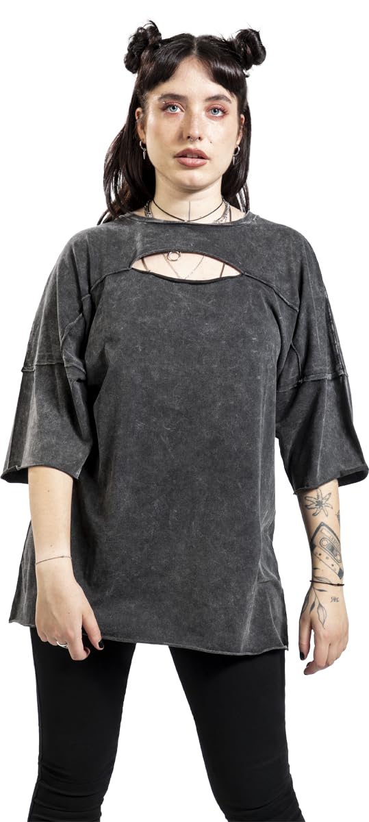 black-premium-by-emp-t-shirt-cut-out-dekollet-damen-schwarz-m image 2