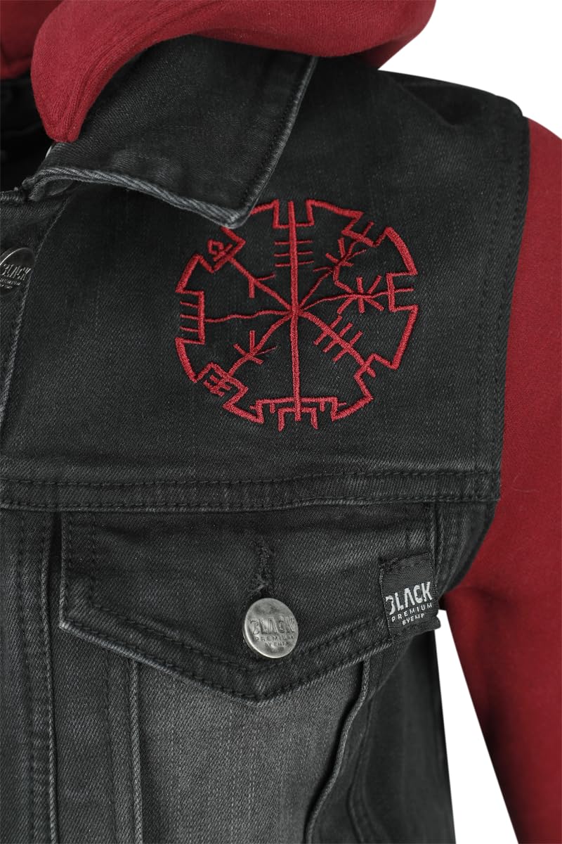 black-premium-damen-jeansjacke-schwarz-rot-kapuze-gr-e-m image 6