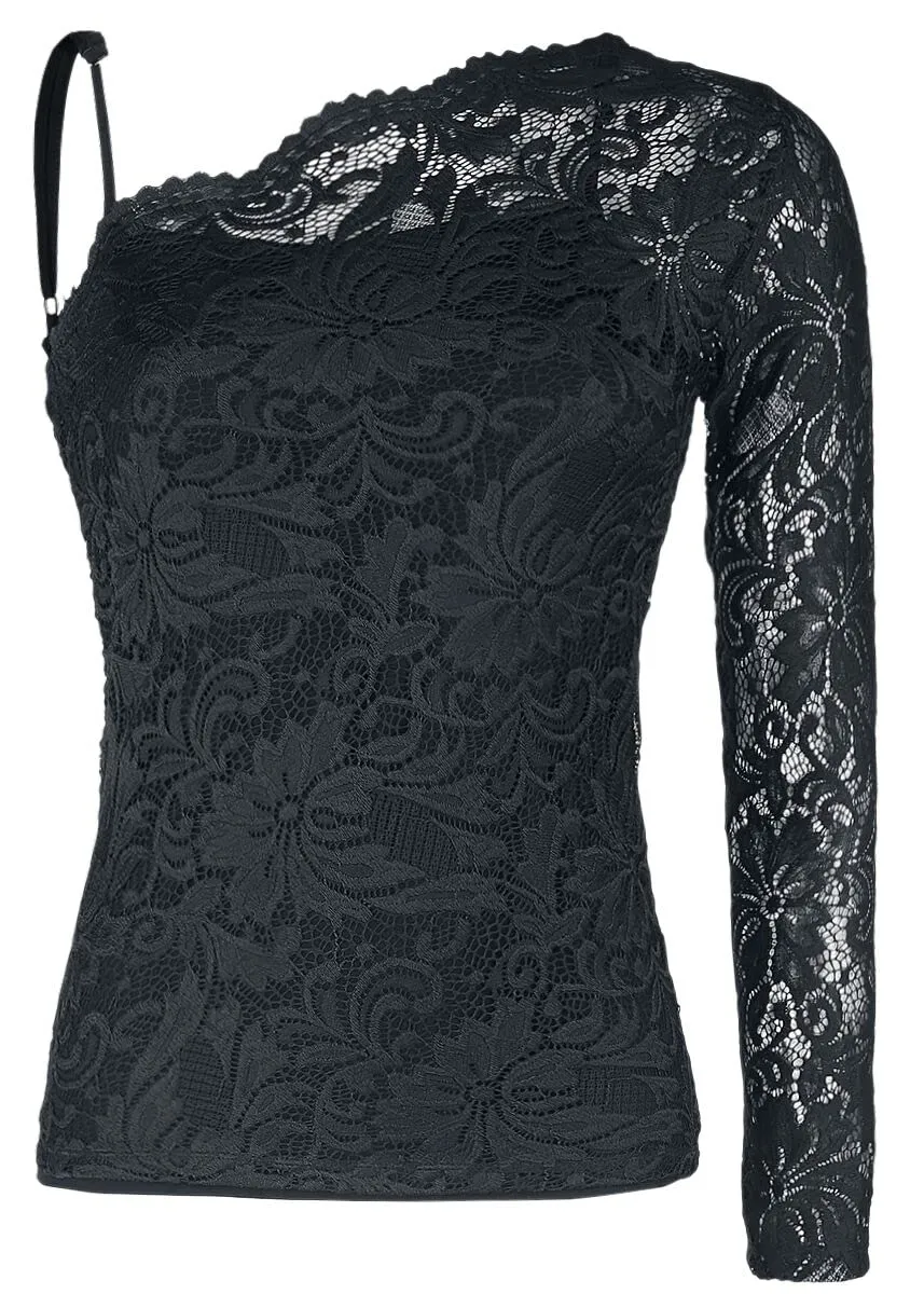 black-premium-by-emp-schwarzes-one-shoulder-spitzen-shirt-m image 1