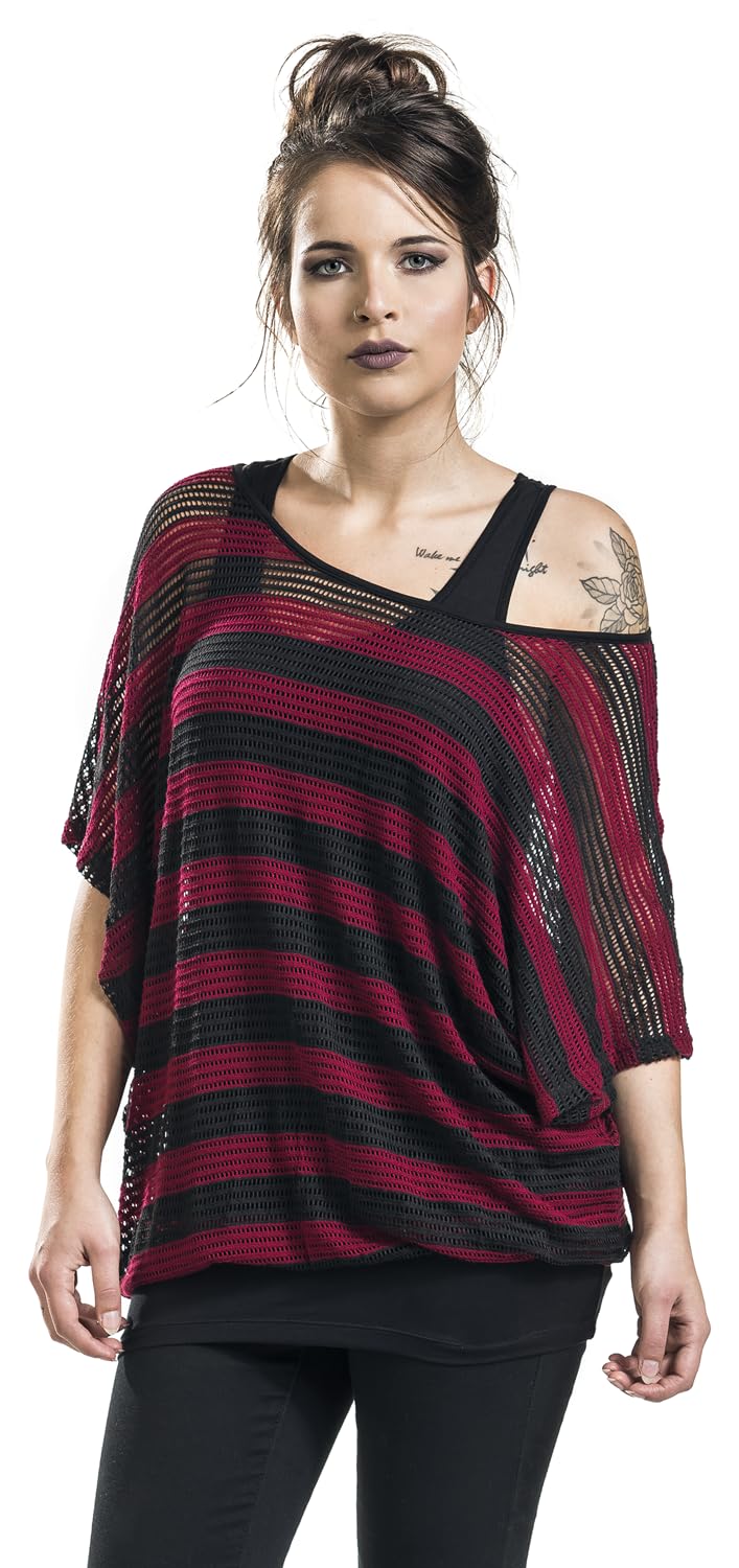 black-premium-by-emp-fledermaus-rmel-t-shirt-damen-rot-schwarz-mit-top image 2