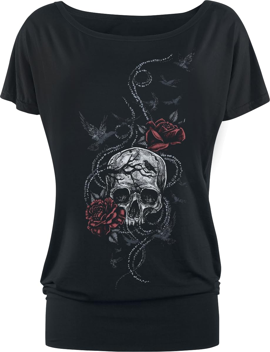 black-premium-t-shirts-t-shirt-schwarz-m-totenkopf-rosen image 2