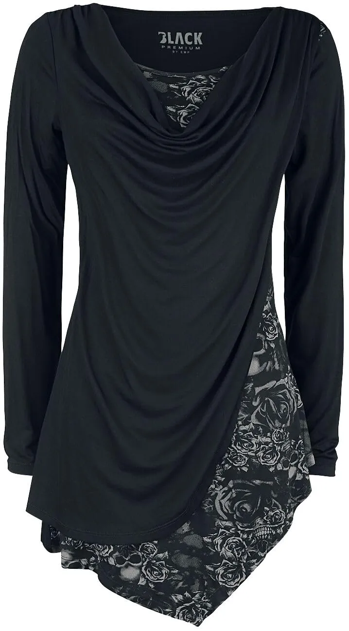 black-premium-by-emp-longsleeve-damen-schwarz-wasserfall-l-mit-print image 1