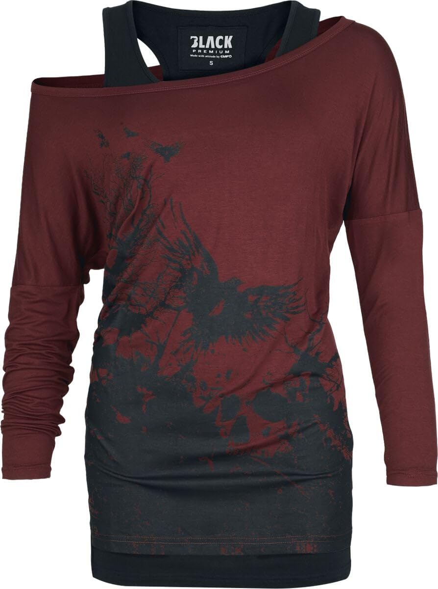 black-premium-by-emp-damen-langarmshirt-bordeaux-animal-gr-e-m image 1