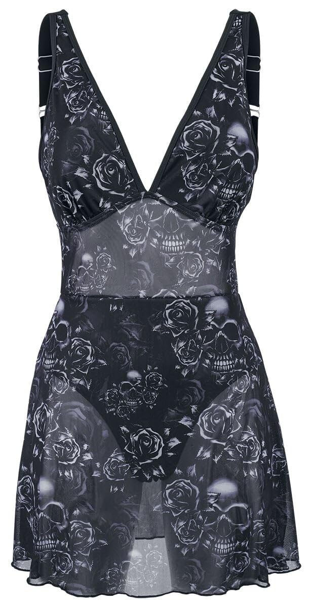 black-premium-by-emp-badeanzug-totenkopf-rosen-damen-schwarz image 1