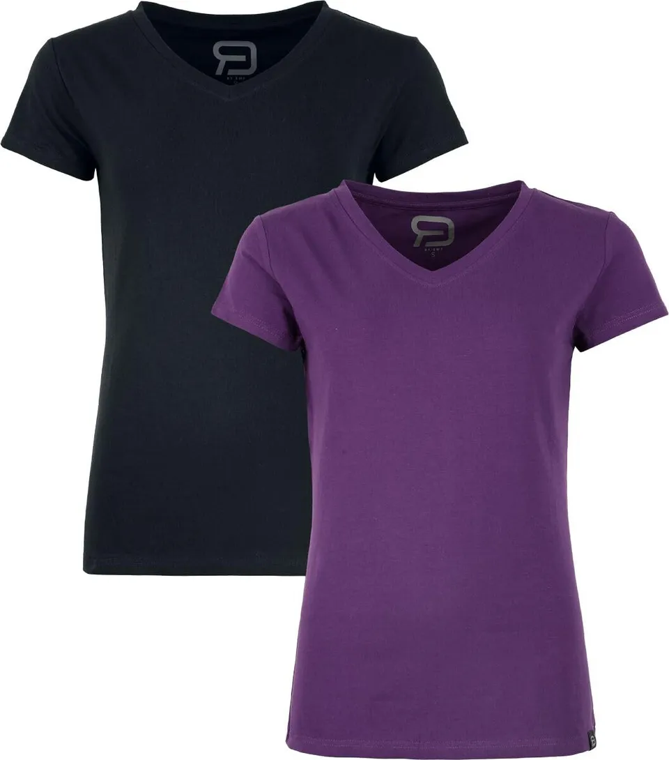 red-by-emp-damen-basic-t-shirt-schwarz-lila-v-ausschnitt image 1